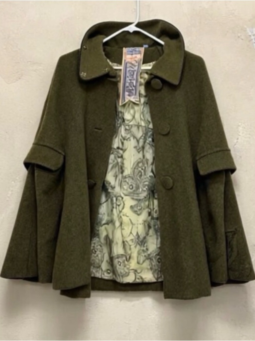Vintage green black wool cape embroidered L.A.M.B. Gwen Stefani Fall 2005